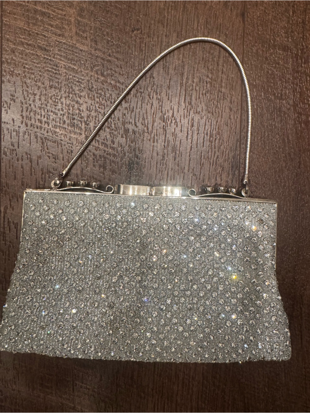 Vintage 1960s MI PEL Korean Silver Rhinestone Glitter Evening Bag